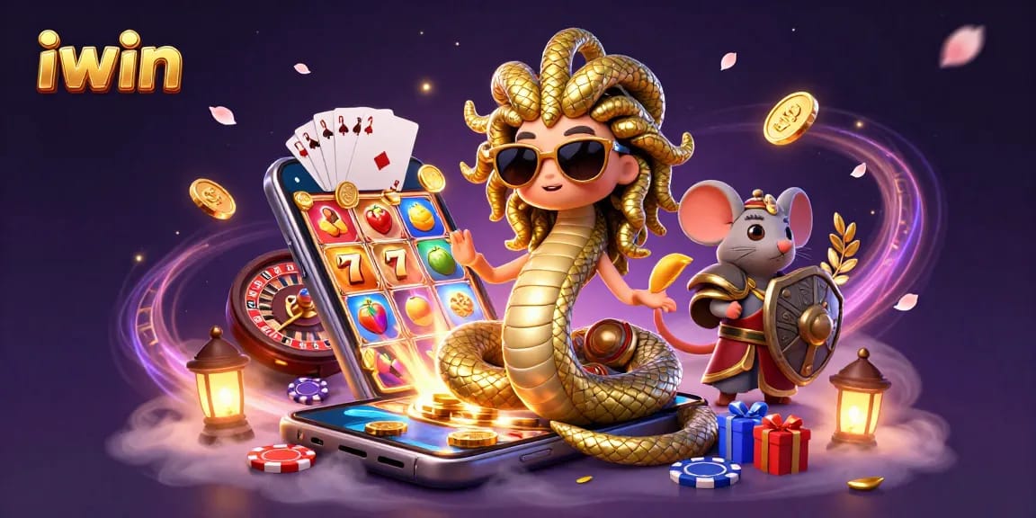 Experience iwin fortune with vibrant Medusa and warrior at an exciting slot gaming scene.