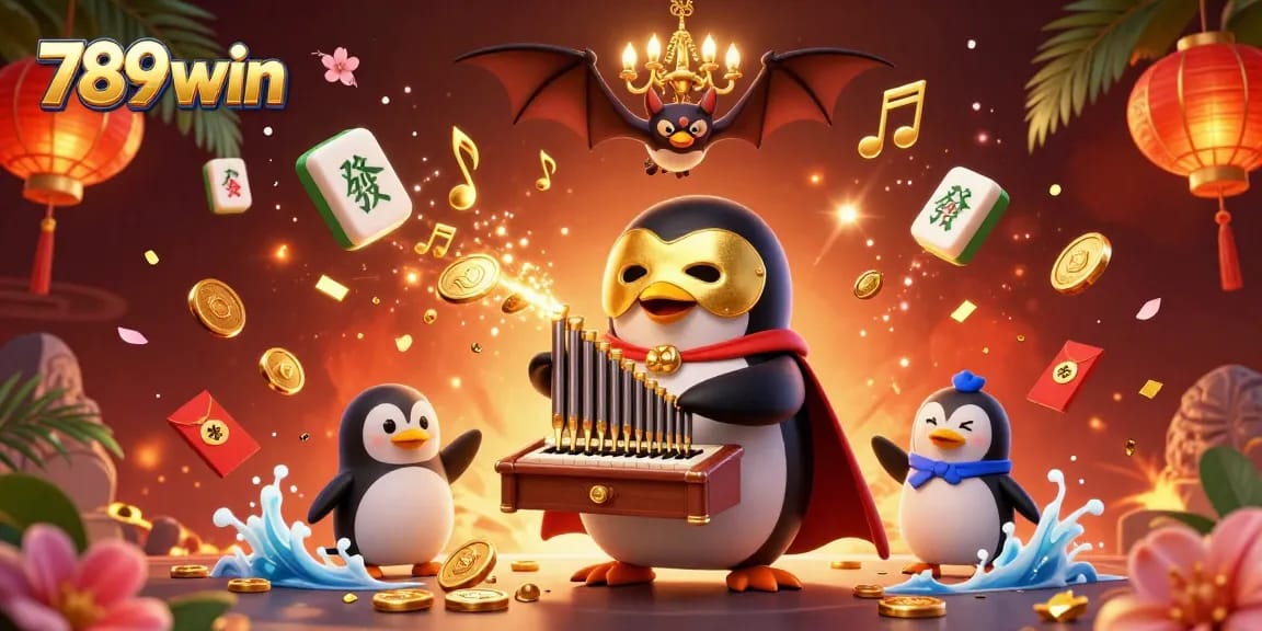Experience thrilling moments with 789win as the opera penguin plays for golden coins amidst vibrant game elements.