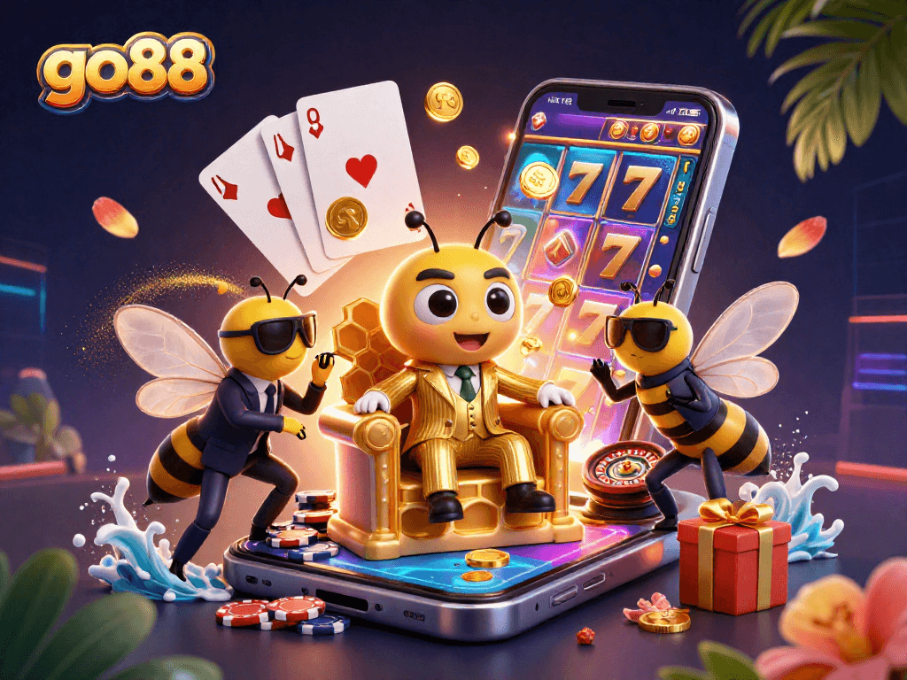 Experience thrilling gameplay with go88, featuring a bumblebee mob boss in a vibrant casino scene.