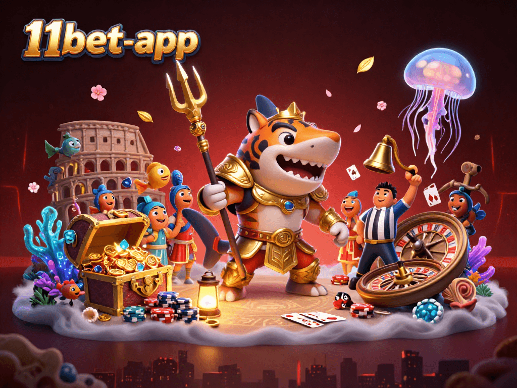 Experience the excitement of 11bet-app with a dynamic underwater casino scene featuring vibrant characters and game elements.
