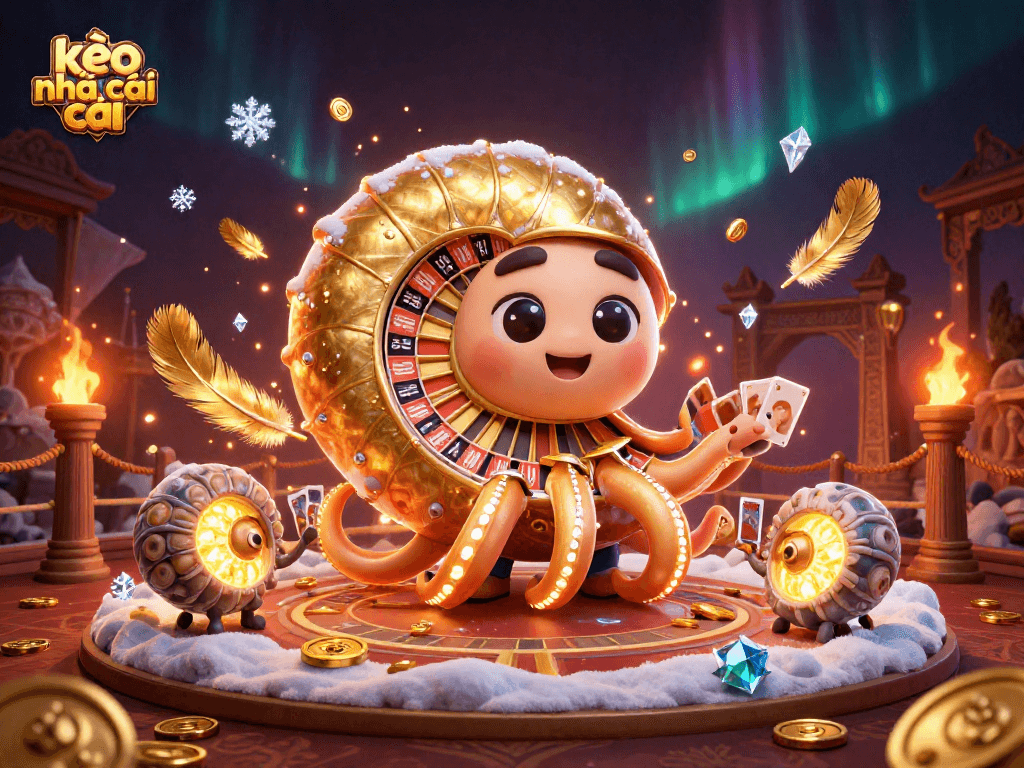 Experience the excitement of kèo nhà cái with a dazzling casino scene featuring a giant roulette wheel and vibrant elements.