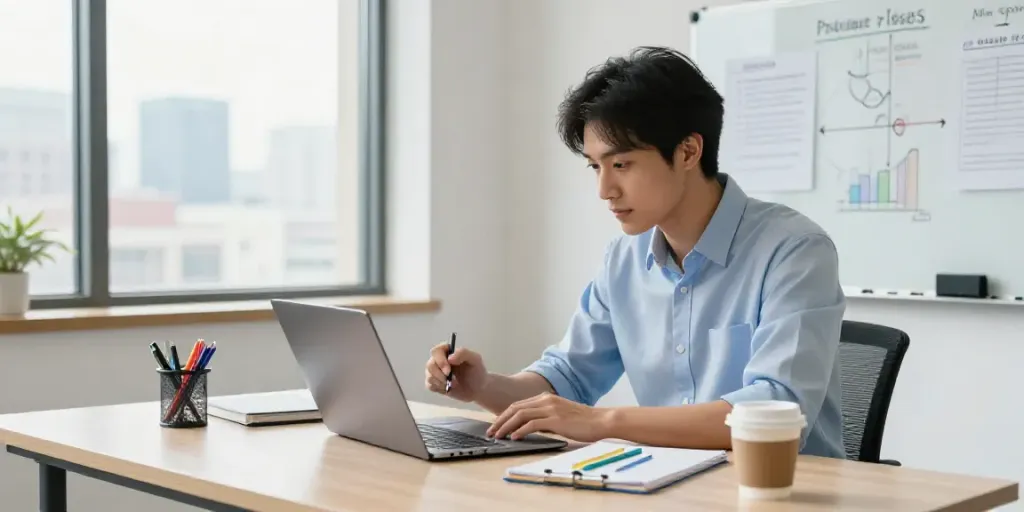 Dewalive Daftar with a professional consultant revising MBA application essays in a bright office
