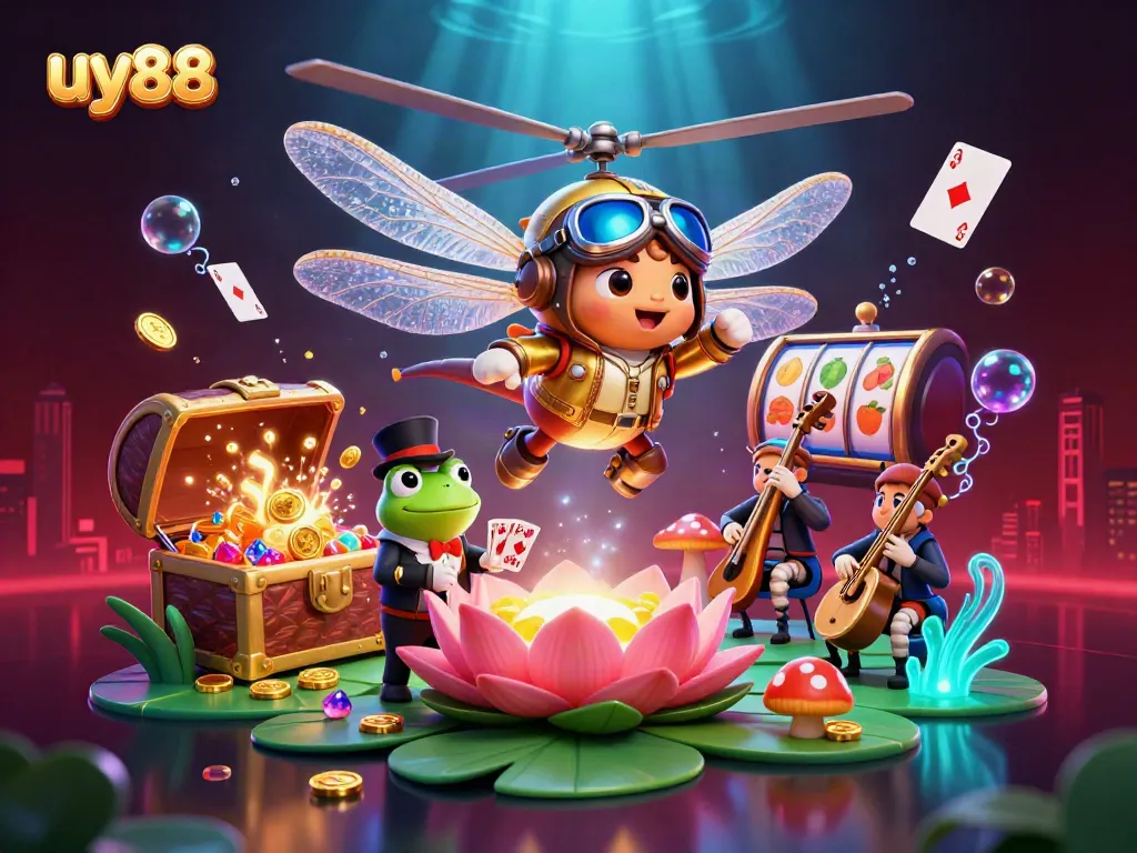 Experience thrilling gameplay at uy88 with dynamic scenes of vibrant slot machines and a lively casino atmosphere.