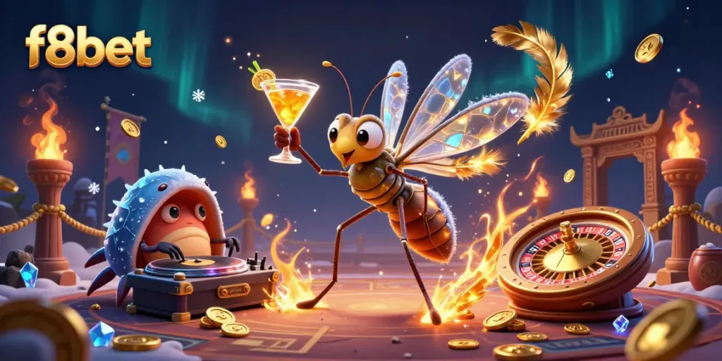 Experience the vibrant casino atmosphere with F8bet's lively characters and dynamic elements.