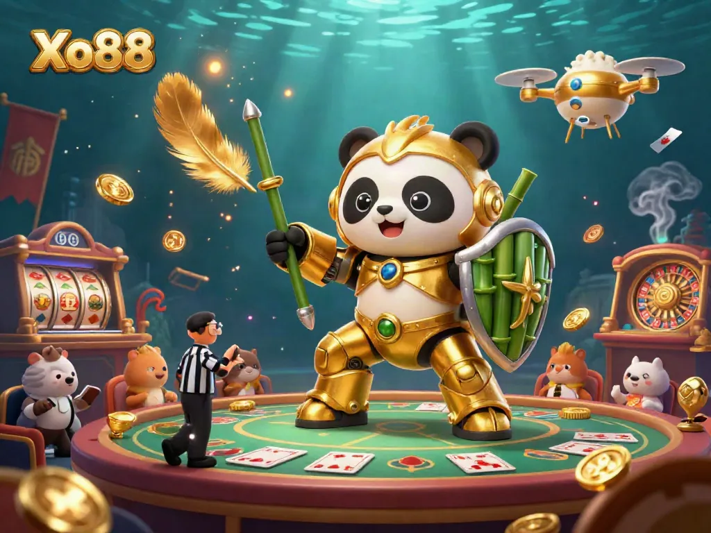 Xo88 delivers an immersive gaming experience with golden panda pilot and festive casino elements.