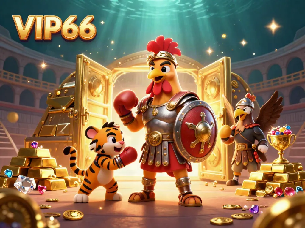 Engage with VIP66 through exciting gaming moments under a glowing treasure.