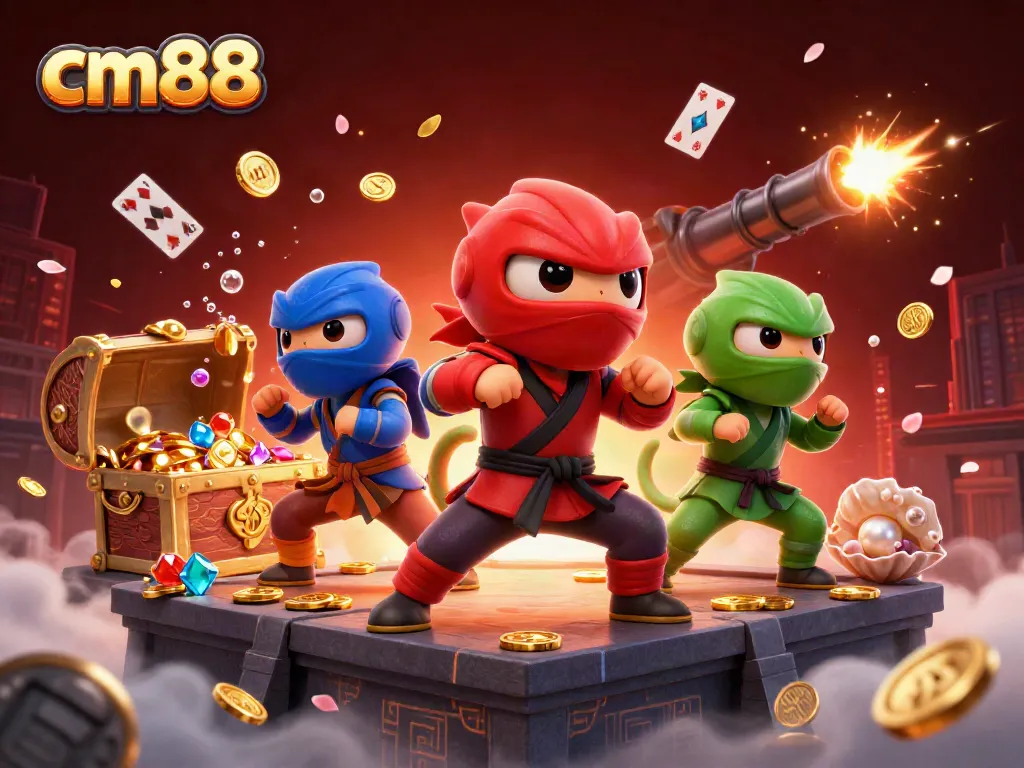 Experience thrilling gameplay with cm88 as chameleons perform martial arts amidst coins and treasures.