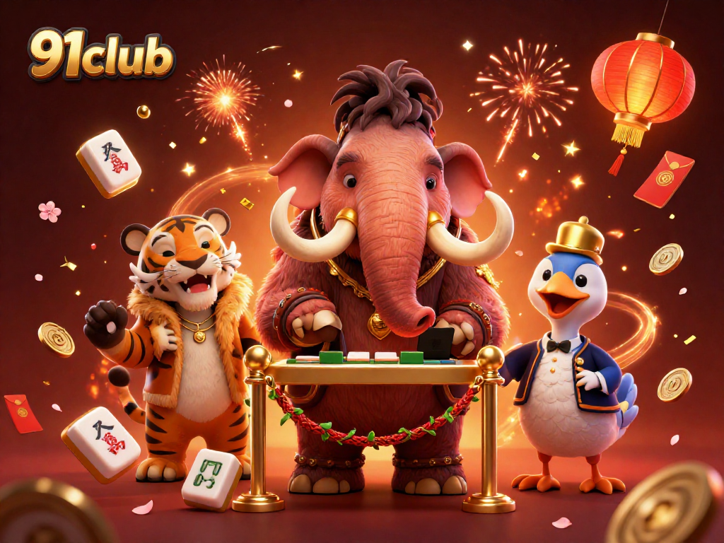 Engage with vibrant 91club gaming action featuring colorful 3D characters and festive casino elements.