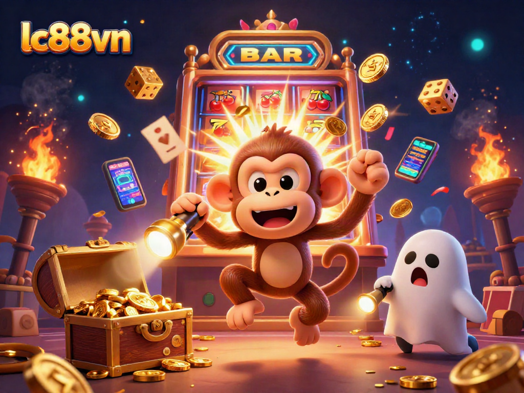 Engage with lc88vn's thrilling casino atmosphere featuring a playful poltergeist monkey and a brave puppy.