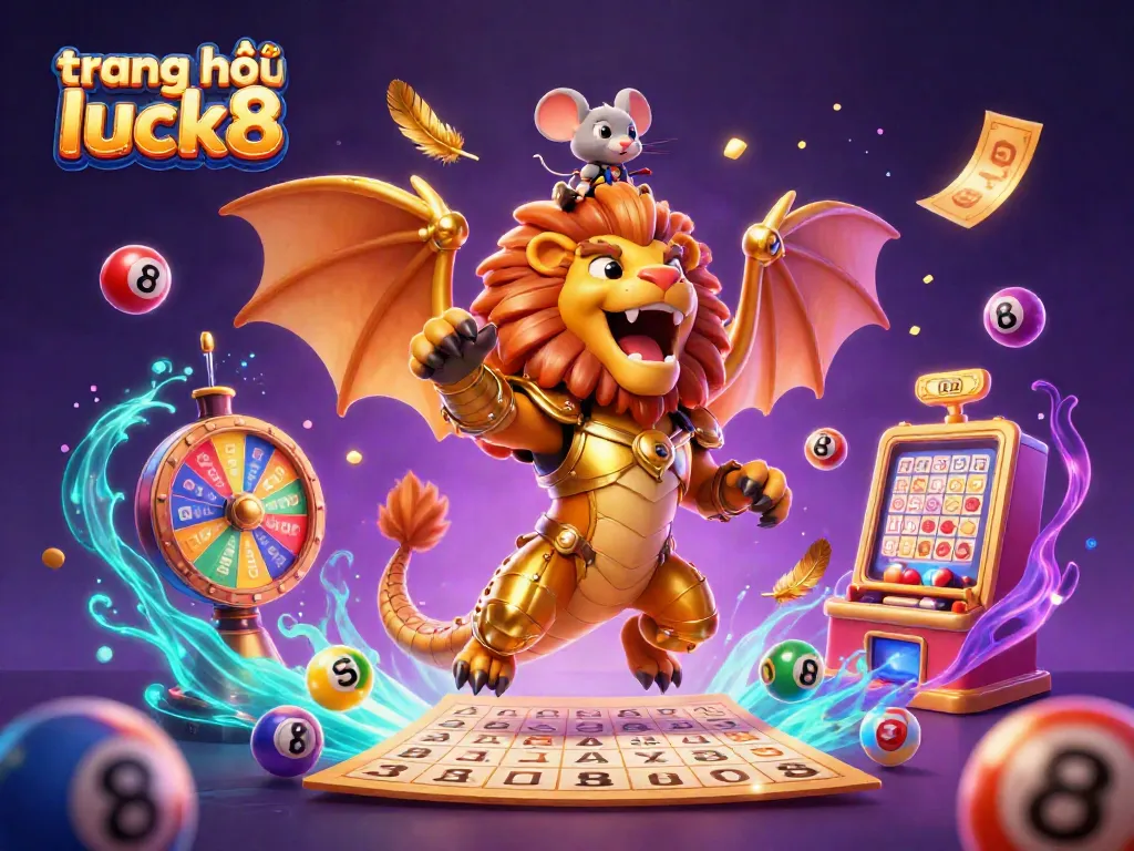 Engage in exciting games at trang chủ luck8 with a vibrant casino scene featuring a chimera and a mouse jockey.