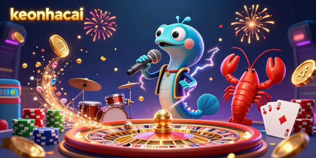 Experience keonhacai's underwater casino atmosphere with vibrant characters and dynamic gambling elements.