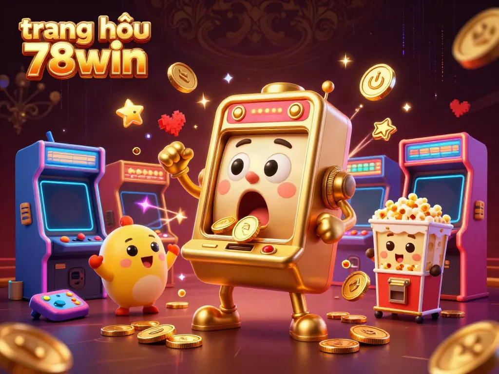 Experience the excitement of gaming at trang chủ 78win with a vibrant scene of slot machines and arcade elements.