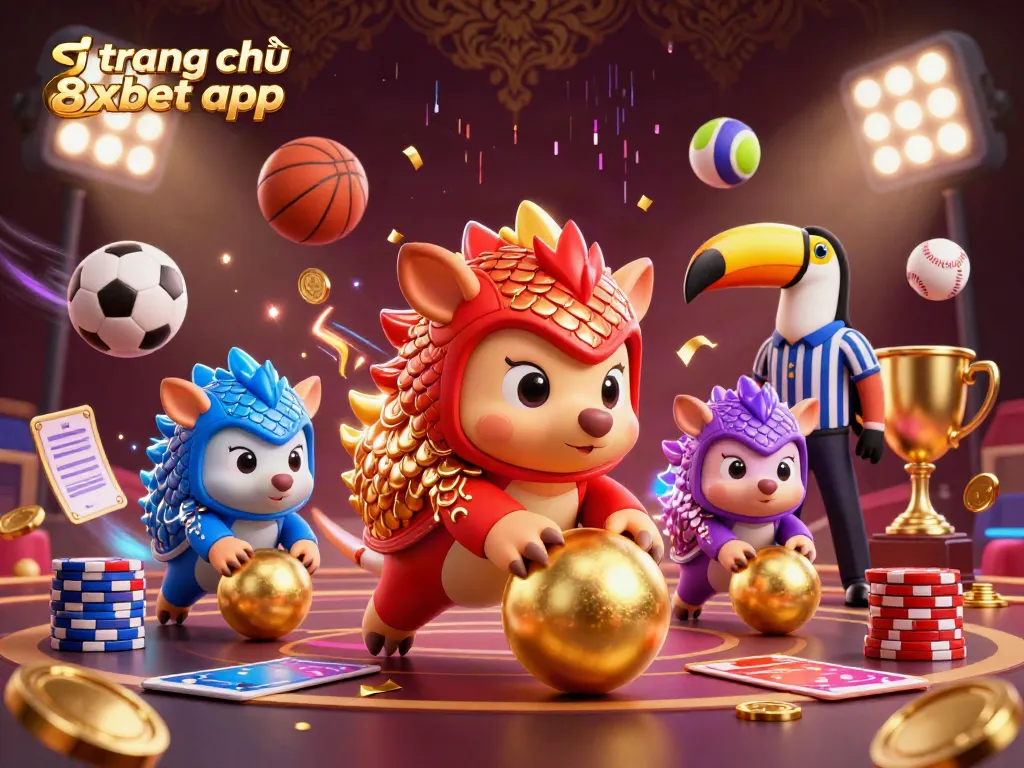 Compete at trang chủ 8xbet app with vibrant pangolin rivals, betting slips, and sports elements!