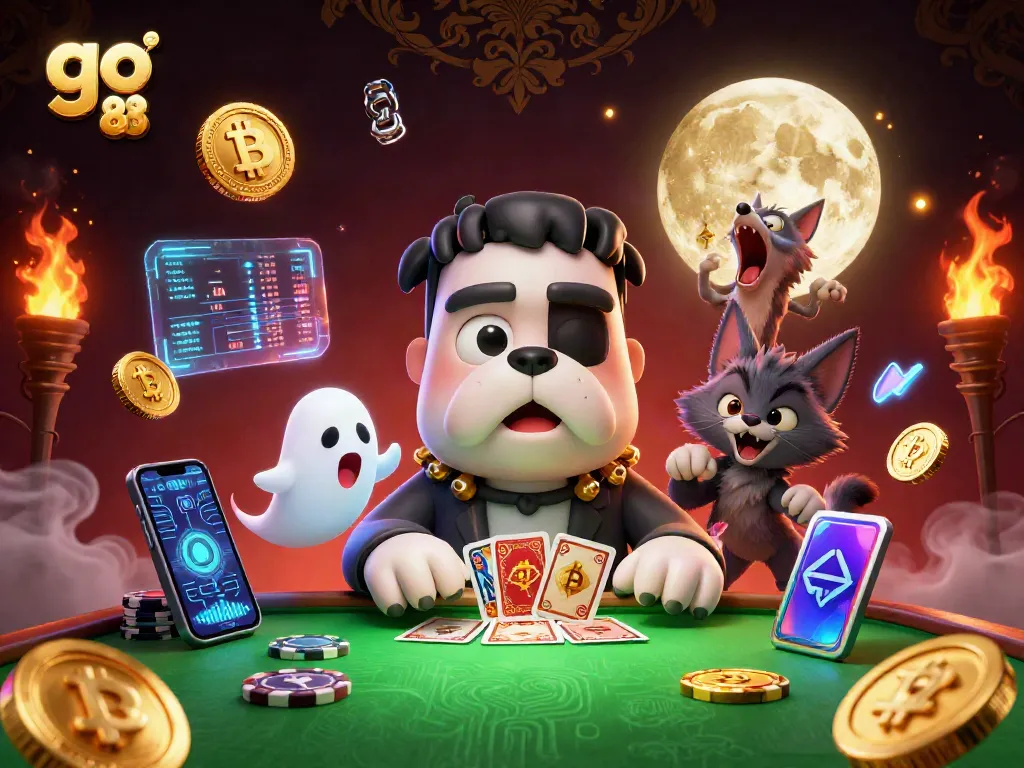 Experience thrilling gaming at go 88 with vibrant characters dealing cards at a haunted table.