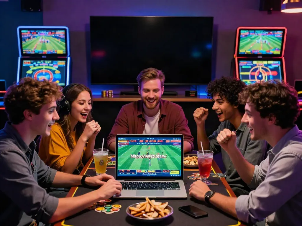 Exciting online betting scene at https://vin88.team/ featuring friends placing bets and enjoying casino games.