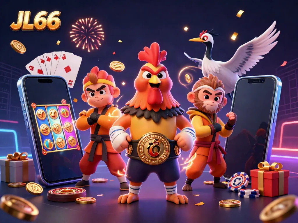 Engage in thrilling gameplay at JL66 with unique characters amid vibrant casino elements.