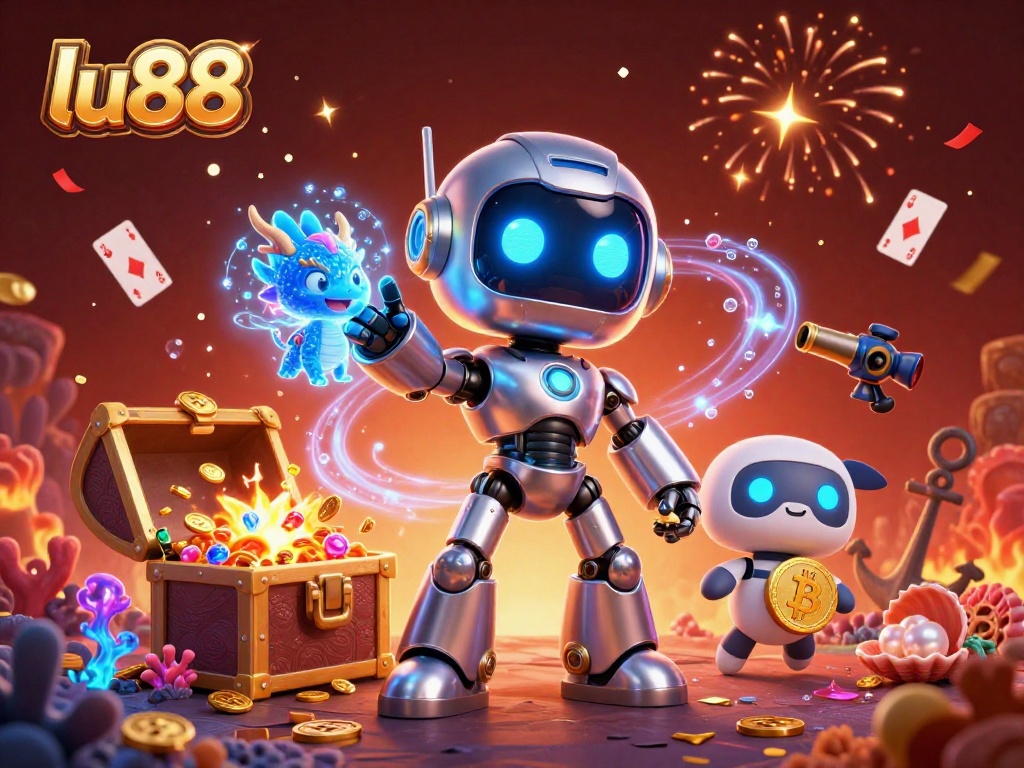 Engage with lu88 as a colorful 3D casino scene showcases vibrant characters amidst themed elements.