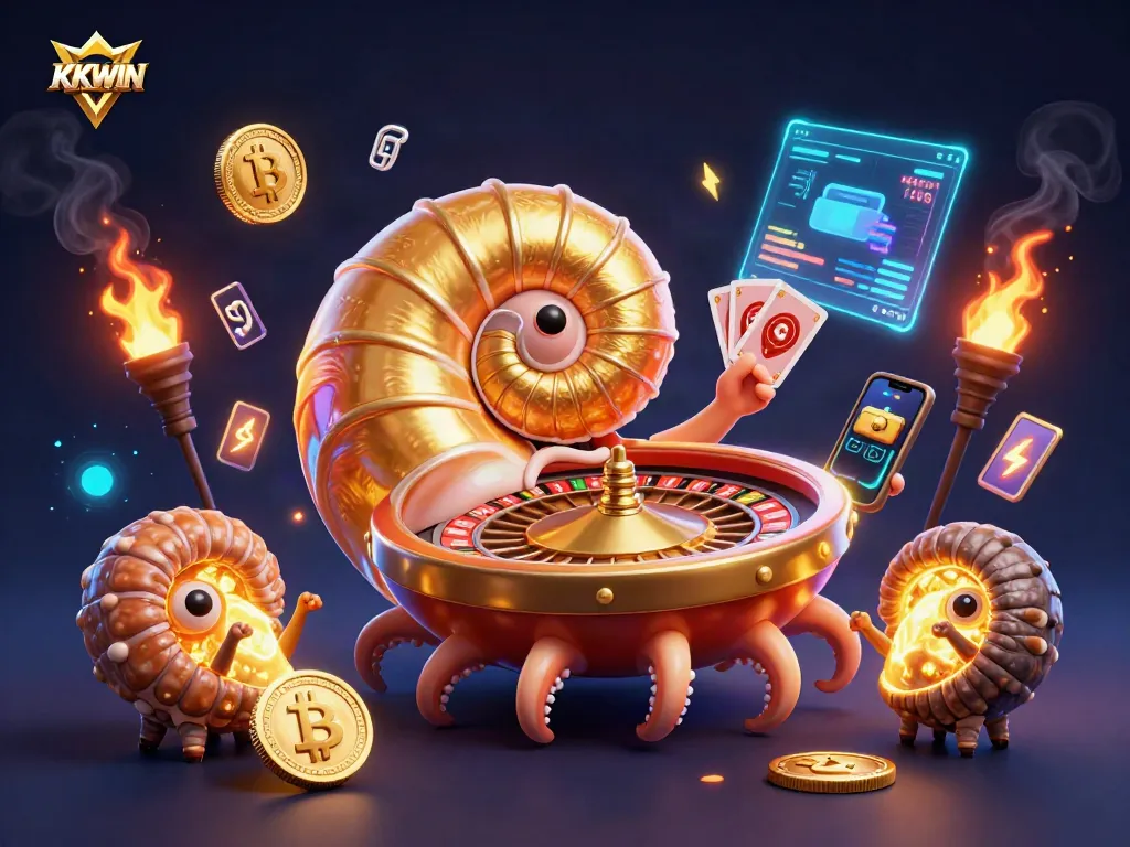 Experience the thrill of KKWIN with a dazzling 3D nautilus roulette illustration.