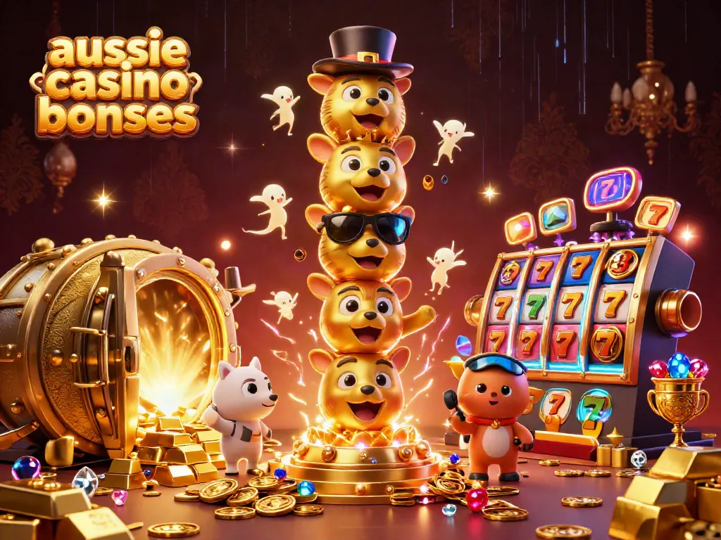 Engage with aussie casino bonuses through vibrant 3D totem characters and gold treasure effects.