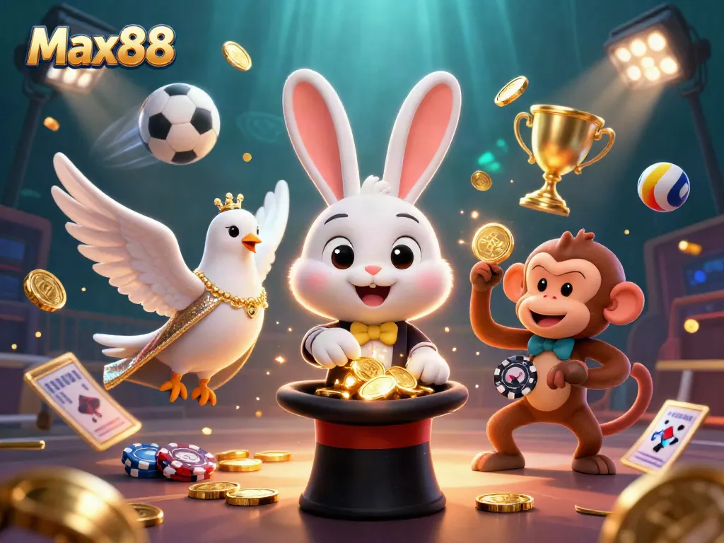 Experience the thrilling gaming world with Max88, featuring dynamic characters and vibrant casino elements.