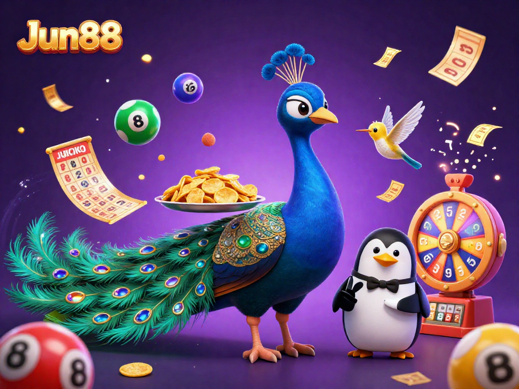 Experience the thrill of Jun88 as vibrant lottery balls and games create an exciting casino scene.