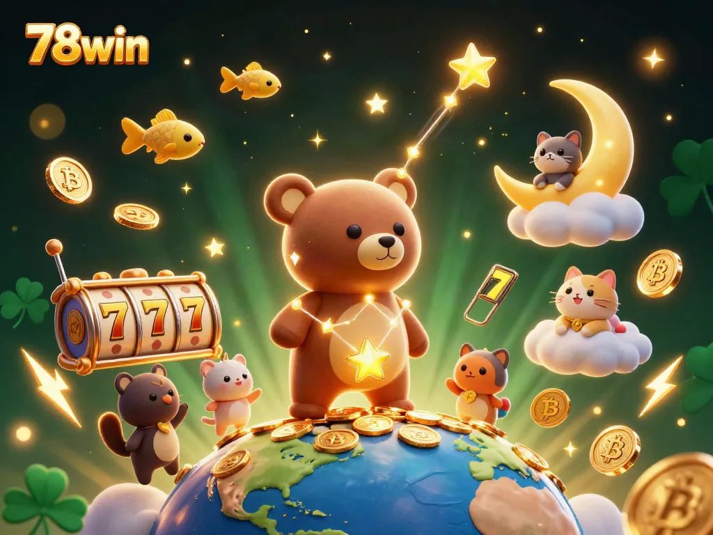 Play thrilling slot games with 78win as a constellation bear scoops up coins in a magical 3D environment.