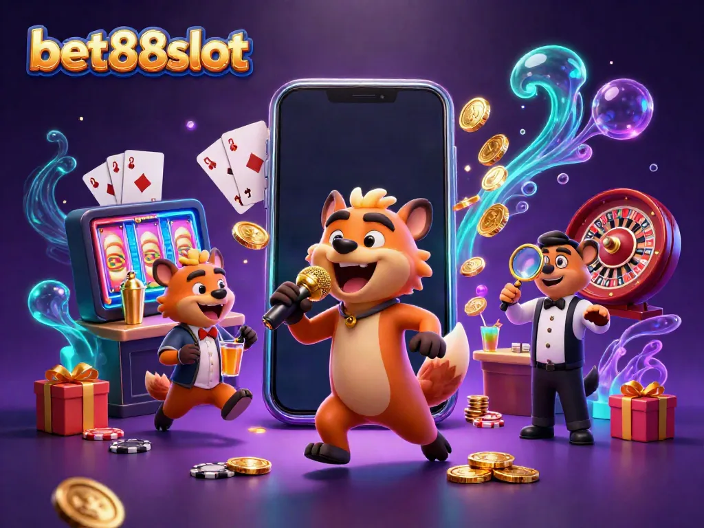 Engaging "bet88slot" scene featuring hyenas in a lively casino club, entertaining and mixing drinks.