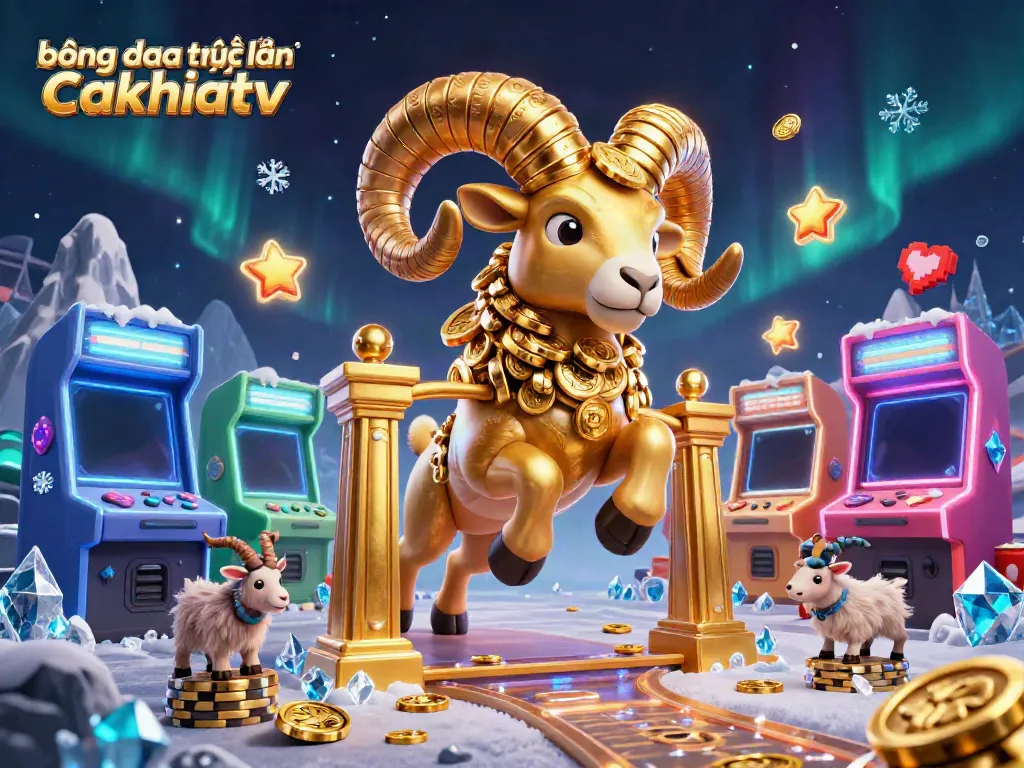 Engage with bóng đá trực tuyến cakhiatv in a vibrant 3D casino scene featuring a golden ram and gaming elements.