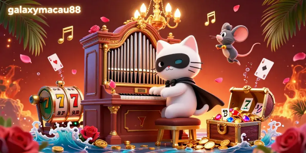 Engage with immersive gameplay at galaxymacau88, showcasing a vibrant 3D casino scene with slot elements.